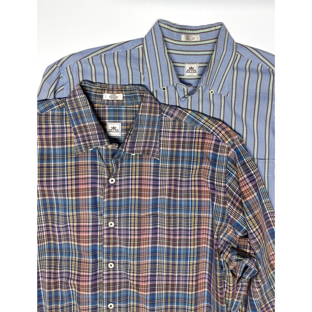Lot of 2 Peter Millar Shirt Mens Button Up Plaid Stripe Business Size Large
